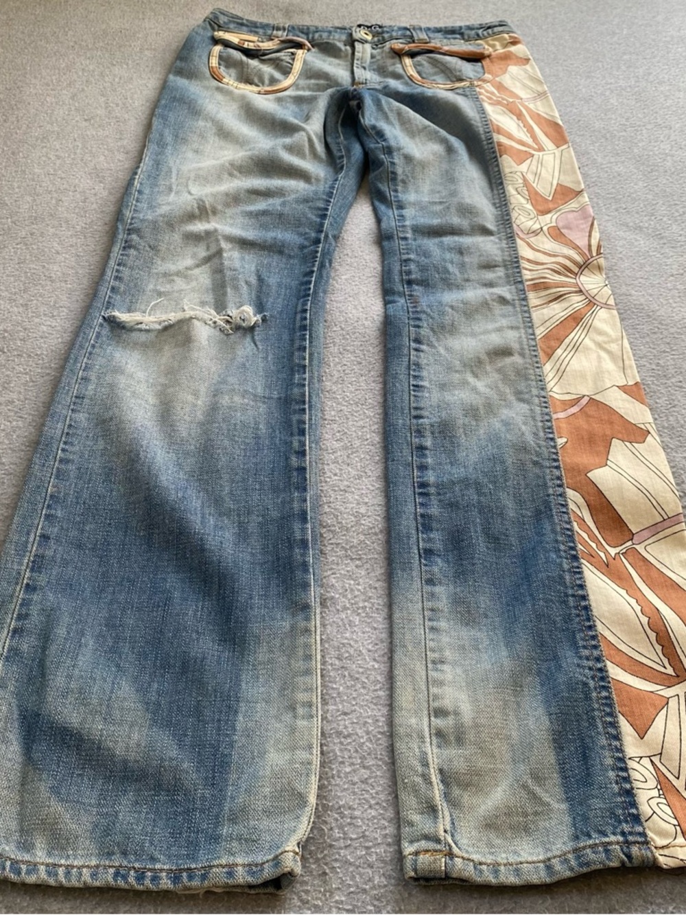 Vintage Y2K Dolce & Gabbana D&G Women Denim Jeans/ Fabric Boho Floral Pants 27-4 - Picture 2 of 16